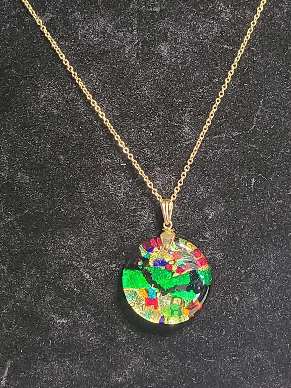 Vintage Italian Glass Pendant Necklace 14K Gold Chain Bail Stamped Italy